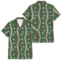 Pikake Maile Tiare Lei Family Matching Off The Shoulder Long Sleeve Dress and Hawaiian Shirt Omaomao Lauhala Pattern LT01 Dad's Shirt - Short Sleeve Green - Polynesian Pride
