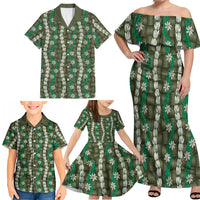 Pikake Maile Tiare Lei Family Matching Off Shoulder Maxi Dress and Hawaiian Shirt Omaomao Lauhala Pattern LT01 - Polynesian Pride