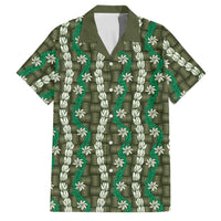 Pikake Maile Tiare Lei Family Matching Short Sleeve Bodycon Dress and Hawaiian Shirt Omaomao Lauhala Pattern LT01 Dad's Shirt - Short Sleeve Green - Polynesian Pride