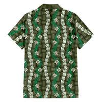 Pikake Maile Tiare Lei Family Matching Short Sleeve Bodycon Dress and Hawaiian Shirt Omaomao Lauhala Pattern LT01 Dad's Shirt - Long Sleeve Green - Polynesian Pride