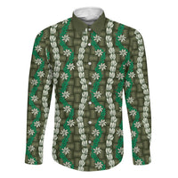 Pikake Maile Tiare Lei Family Matching Short Sleeve Bodycon Dress and Hawaiian Shirt Omaomao Lauhala Pattern LT01 Daughter's Dress Green - Polynesian Pride