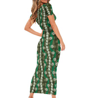 Pikake Maile Tiare Lei Family Matching Short Sleeve Bodycon Dress and Hawaiian Shirt Omaomao Lauhala Pattern