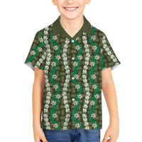 Pikake Maile Tiare Lei Family Matching Short Sleeve Bodycon Dress and Hawaiian Shirt Omaomao Lauhala Pattern