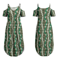 Pikake Maile Tiare Lei Family Matching Summer Maxi Dress and Hawaiian Shirt Omaomao Lauhala Pattern LT01 Mom's Dress Green - Polynesian Pride