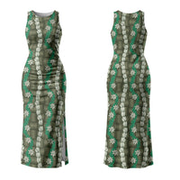 Pikake Maile Tiare Lei Family Matching Tank Maxi Dress and Hawaiian Shirt Omaomao Lauhala Pattern LT01 Mom's Dress Green - Polynesian Pride