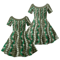Pikake Maile Tiare Lei Family Matching Tank Maxi Dress and Hawaiian Shirt Omaomao Lauhala Pattern LT01 Daughter's Dress Green - Polynesian Pride