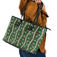 Pikake Maile Tiare Lei Leather Tote Bag Omaomao Lauhala Pattern