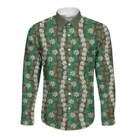 Pikake Maile Tiare Lei Long Sleeve Button Shirt Omaomao Lauhala Pattern LT01 Unisex Green - Polynesian Pride
