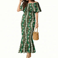 Pikake Maile Tiare Lei Mermaid Dress Omaomao Lauhala Pattern LT01 Women Green - Polynesian Pride