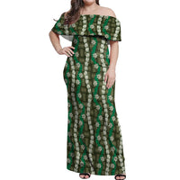 Pikake Maile Tiare Lei Off Shoulder Maxi Dress Omaomao Lauhala Pattern LT01 Women Green - Polynesian Pride
