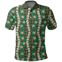 Pikake Maile Tiare Lei Polo Shirt Omaomao Lauhala Pattern LT01 Green - Polynesian Pride