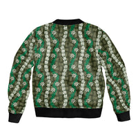 Pikake Maile Tiare Lei Sleeve Zip Bomber Jacket Omaomao Lauhala Pattern