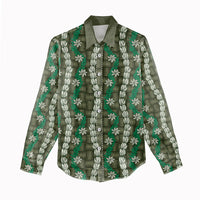 Pikake Maile Tiare Lei Women Casual Shirt Omaomao Lauhala Pattern