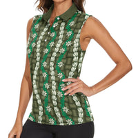 Pikake Maile Tiare Lei Women Sleeveless Polo Shirt Omaomao Lauhala Pattern