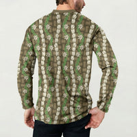 Pikake Maile Tiare Lei Button Sweatshirt Natural Lauhala Pattern