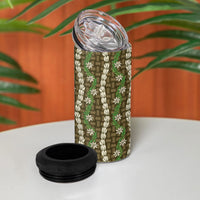 Pikake Maile Tiare Lei 4 in 1 Can Cooler Tumbler Natural Lauhala Pattern