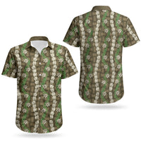 Pikake Maile Tiare Lei Couples Matching Short Sleeve Bodycon Dress and Hawaiian Shirt Natural Lauhala Pattern LT01 - Polynesian Pride