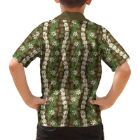 Pikake Maile Tiare Lei Family Matching Long Sleeve Bodycon Dress and Hawaiian Shirt Natural Lauhala Pattern