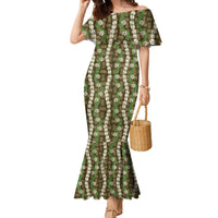 Pikake Maile Tiare Lei Family Matching Mermaid Dress and Hawaiian Shirt Natural Lauhala Pattern