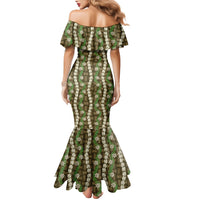 Pikake Maile Tiare Lei Family Matching Mermaid Dress and Hawaiian Shirt Natural Lauhala Pattern