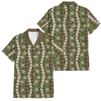 Pikake Maile Tiare Lei Family Matching Off The Shoulder Long Sleeve Dress and Hawaiian Shirt Natural Lauhala Pattern LT01 Dad's Shirt - Short Sleeve Brown - Polynesian Pride