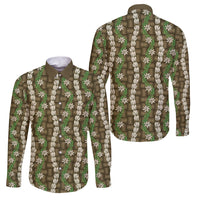 Pikake Maile Tiare Lei Family Matching Off Shoulder Short Dress and Hawaiian Shirt Natural Lauhala Pattern LT01 Dad's Shirt - Long Sleeve Brown - Polynesian Pride