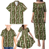 Pikake Maile Tiare Lei Family Matching Puletasi and Hawaiian Shirt Natural Lauhala Pattern LT01 - Polynesian Pride