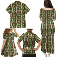 Pikake Maile Tiare Lei Family Matching Puletasi and Hawaiian Shirt Natural Lauhala Pattern LT01 Mom's Dress Brown - Polynesian Pride
