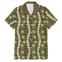 Pikake Maile Tiare Lei Family Matching Puletasi and Hawaiian Shirt Natural Lauhala Pattern LT01 Dad's Shirt - Short Sleeve Brown - Polynesian Pride
