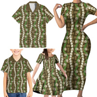 Pikake Maile Tiare Lei Family Matching Short Sleeve Bodycon Dress and Hawaiian Shirt Natural Lauhala Pattern LT01 - Polynesian Pride