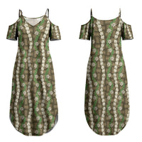 Pikake Maile Tiare Lei Family Matching Summer Maxi Dress and Hawaiian Shirt Natural Lauhala Pattern LT01 Mom's Dress Brown - Polynesian Pride