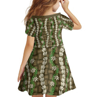 Pikake Maile Tiare Lei Kid Short Sleeve Dress Natural Lauhala Pattern LT01 - Polynesian Pride