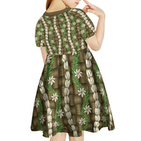 Pikake Maile Tiare Lei Kid Short Sleeve Dress Natural Lauhala Pattern