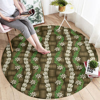Pikake Maile Tiare Lei Round Carpet Natural Lauhala Pattern