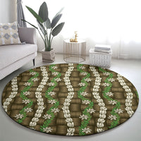 Pikake Maile Tiare Lei Round Carpet Natural Lauhala Pattern