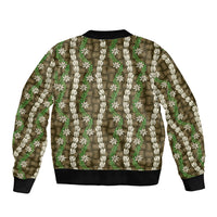 Pikake Maile Tiare Lei Sleeve Zip Bomber Jacket Natural Lauhala Pattern