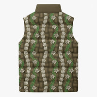 Pikake Maile Tiare Lei Sleeveless Puffer Jacket Natural Lauhala Pattern