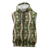 Pikake Maile Tiare Lei Sleeveless Zip Hoodie Natural Lauhala Pattern