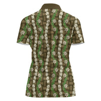 Pikake Maile Tiare Lei Women Polo Shirt Natural Lauhala Pattern