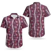Pikake Maile Tiare Lei Couples Matching Off Shoulder Short Dress and Hawaiian Shirt Akala Lauhala Pattern LT01 - Polynesian Pride