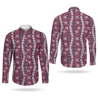 Pikake Maile Tiare Lei Couples Matching Off Shoulder Short Dress and Long Sleeve Button Shirt Akala Lauhala Pattern LT01 - Polynesian Pride