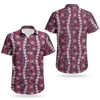 Pikake Maile Tiare Lei Couples Matching Short Sleeve Bodycon Dress and Hawaiian Shirt Akala Lauhala Pattern LT01 - Polynesian Pride
