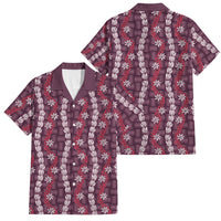 Pikake Maile Tiare Lei Family Matching Mermaid Dress and Hawaiian Shirt Akala Lauhala Pattern LT01 Dad's Shirt - Short Sleeve Pink - Polynesian Pride