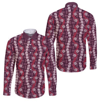 Pikake Maile Tiare Lei Family Matching Mermaid Dress and Hawaiian Shirt Akala Lauhala Pattern LT01 Dad's Shirt - Long Sleeve Pink - Polynesian Pride