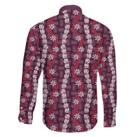 Pikake Maile Tiare Lei Family Matching Off The Shoulder Long Sleeve Dress and Hawaiian Shirt Akala Lauhala Pattern LT01 Son's Shirt Pink - Polynesian Pride
