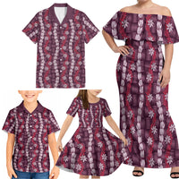 Pikake Maile Tiare Lei Family Matching Off Shoulder Maxi Dress and Hawaiian Shirt Akala Lauhala Pattern LT01 - Polynesian Pride