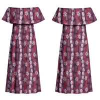 Pikake Maile Tiare Lei Family Matching Off Shoulder Maxi Dress and Hawaiian Shirt Akala Lauhala Pattern LT01 Mom's Dress Pink - Polynesian Pride