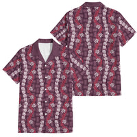 Pikake Maile Tiare Lei Family Matching Off Shoulder Maxi Dress and Hawaiian Shirt Akala Lauhala Pattern LT01 Dad's Shirt - Short Sleeve Pink - Polynesian Pride