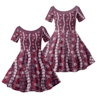 Pikake Maile Tiare Lei Family Matching Off Shoulder Maxi Dress and Hawaiian Shirt Akala Lauhala Pattern LT01 Daughter's Dress Pink - Polynesian Pride