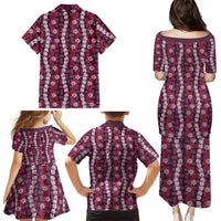 Pikake Maile Tiare Lei Family Matching Puletasi and Hawaiian Shirt Akala Lauhala Pattern LT01 Mom's Dress Pink - Polynesian Pride